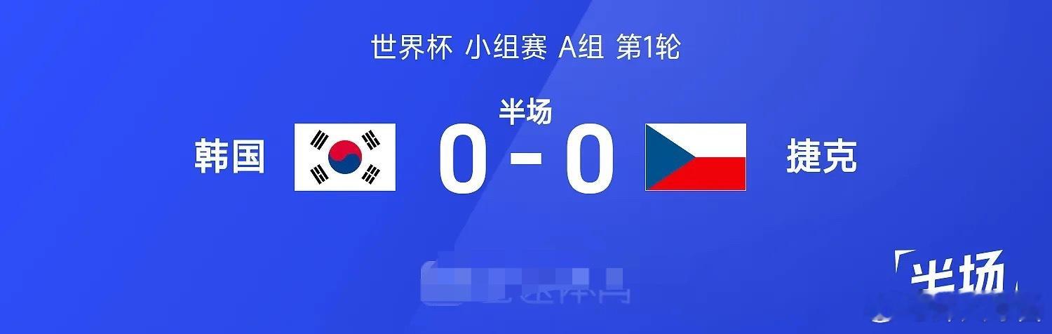 26赛季世界杯小组赛A组第1轮，韩国迎战捷克。半场战罢，双方比分暂为韩国0-0捷