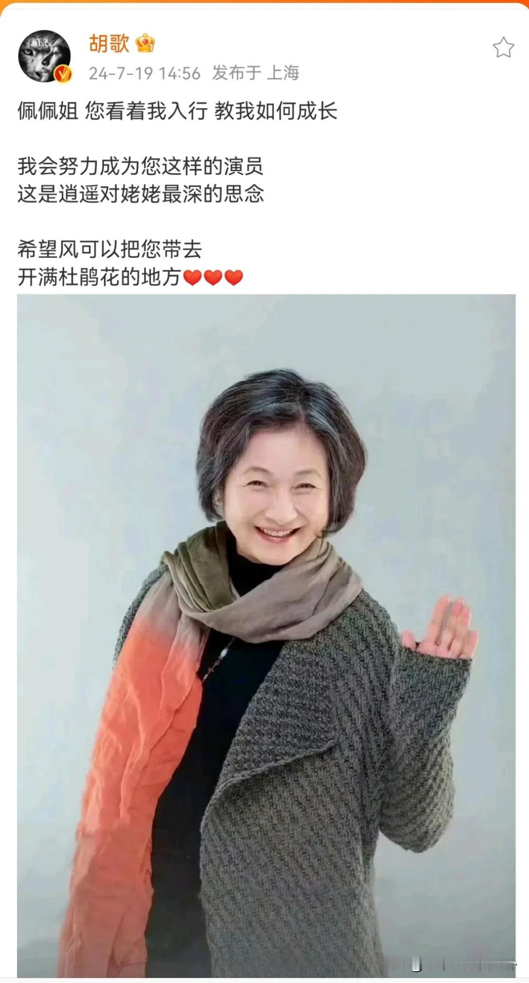 成龙、赵文卓、胡歌、李菲儿、刘涛、张翰、张凯丽、华晨宇等明星沉痛悼念郑佩佩！ ​