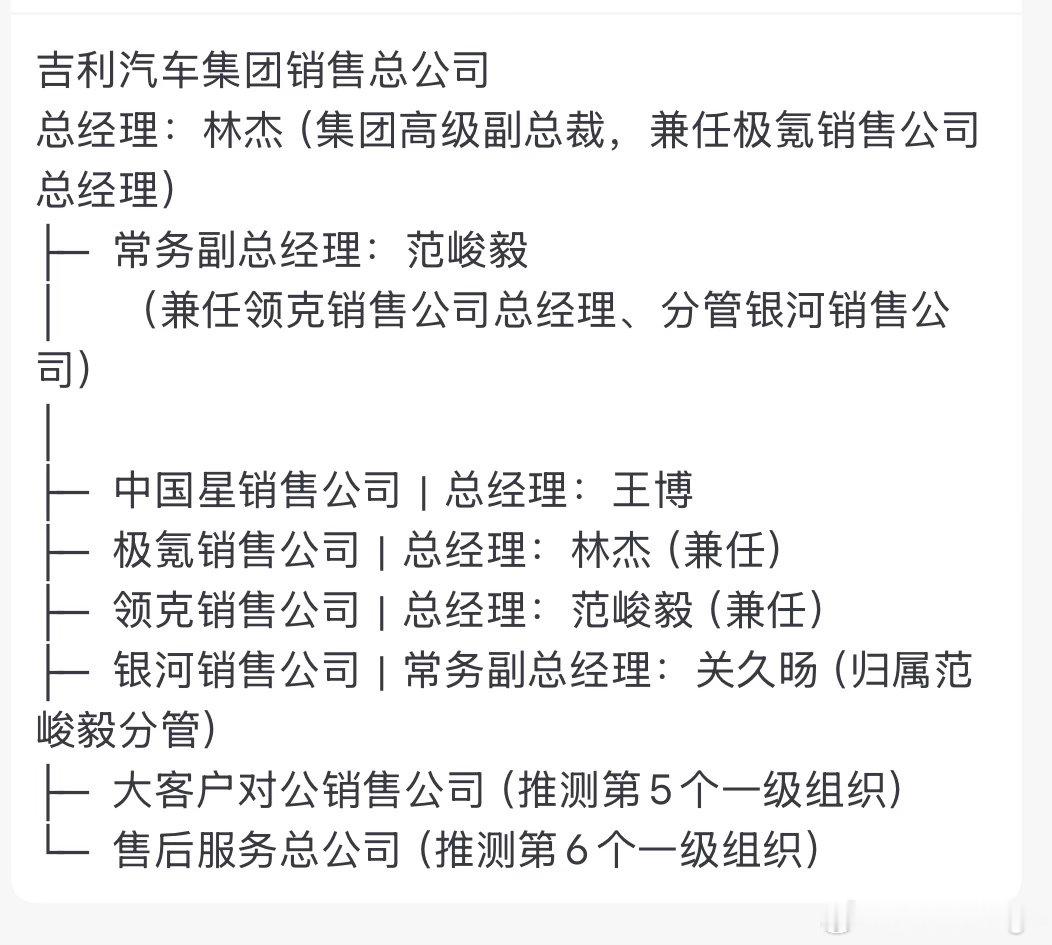 按的微博说明，吉利销售体系发生了巨大的一个变化，由之前的多家主体公司合并为吉利集