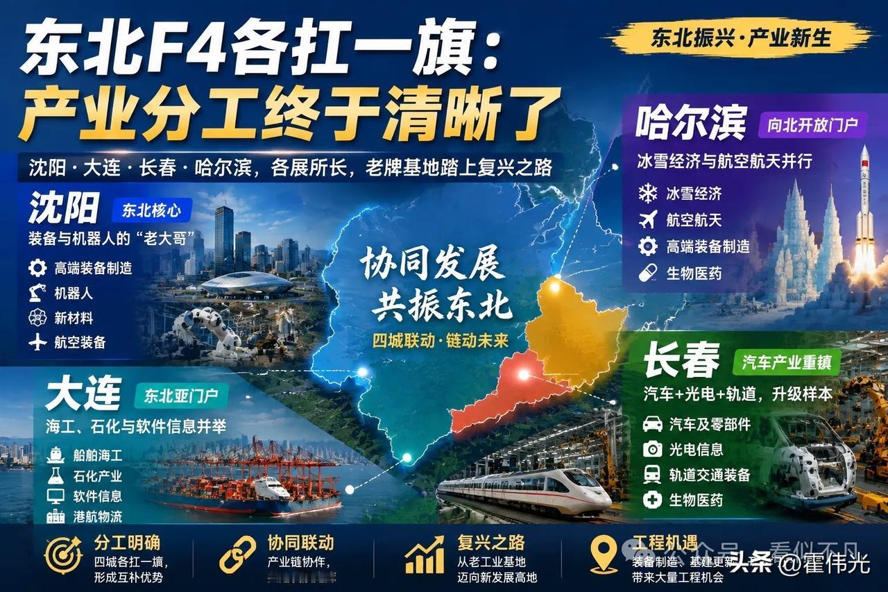 东北4大城市各自的优势都是哪些？

沈阳：高端装备制造，机器人，新材料……
哈尔
