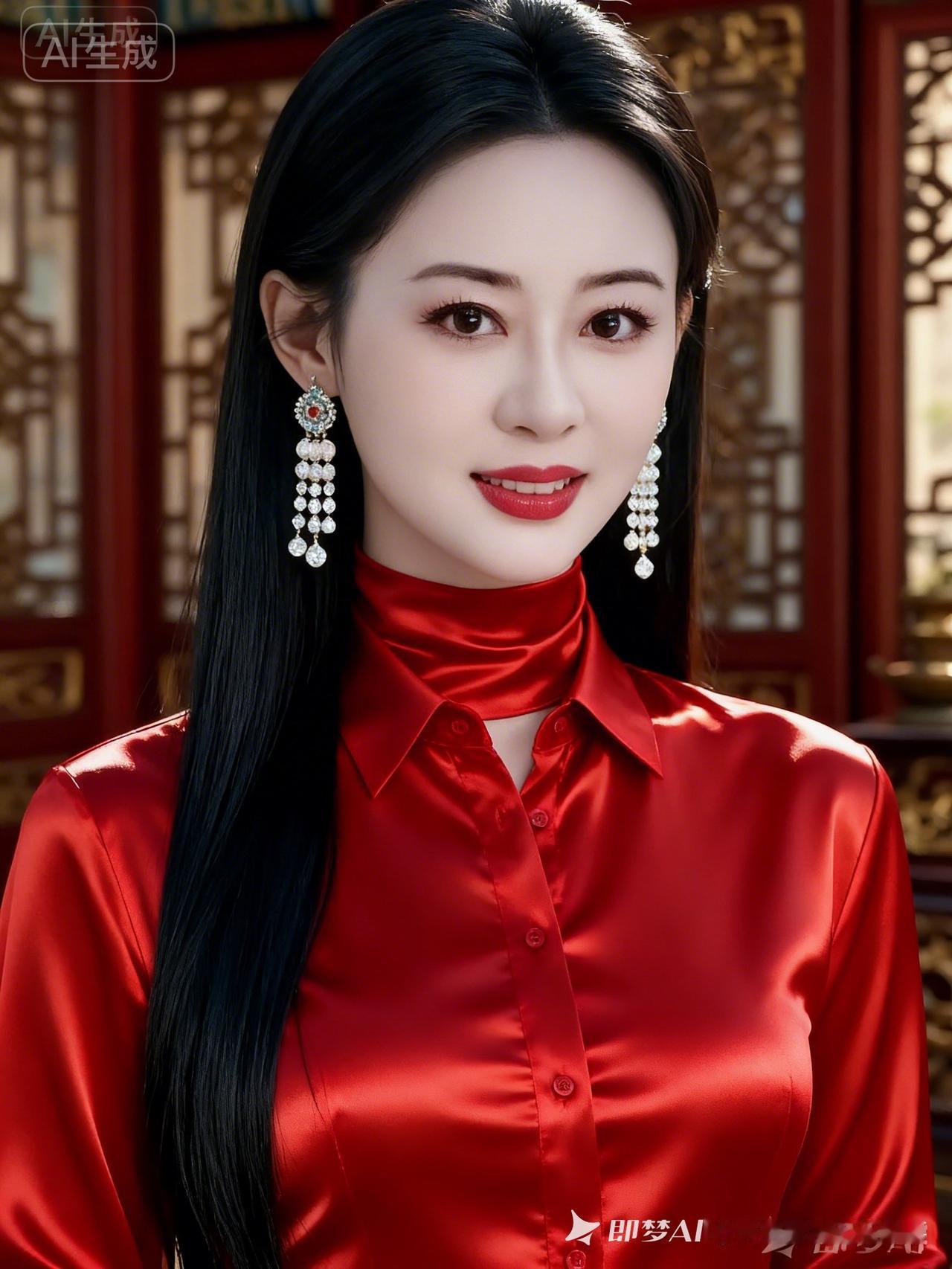 优雅红衣女子，古典与现代的完美融合。