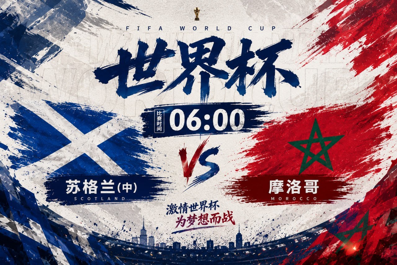 🏆 世界杯 06:00🏴 苏格兰(中) VS 摩洛哥 🇲🇦蓝白军团迎来关