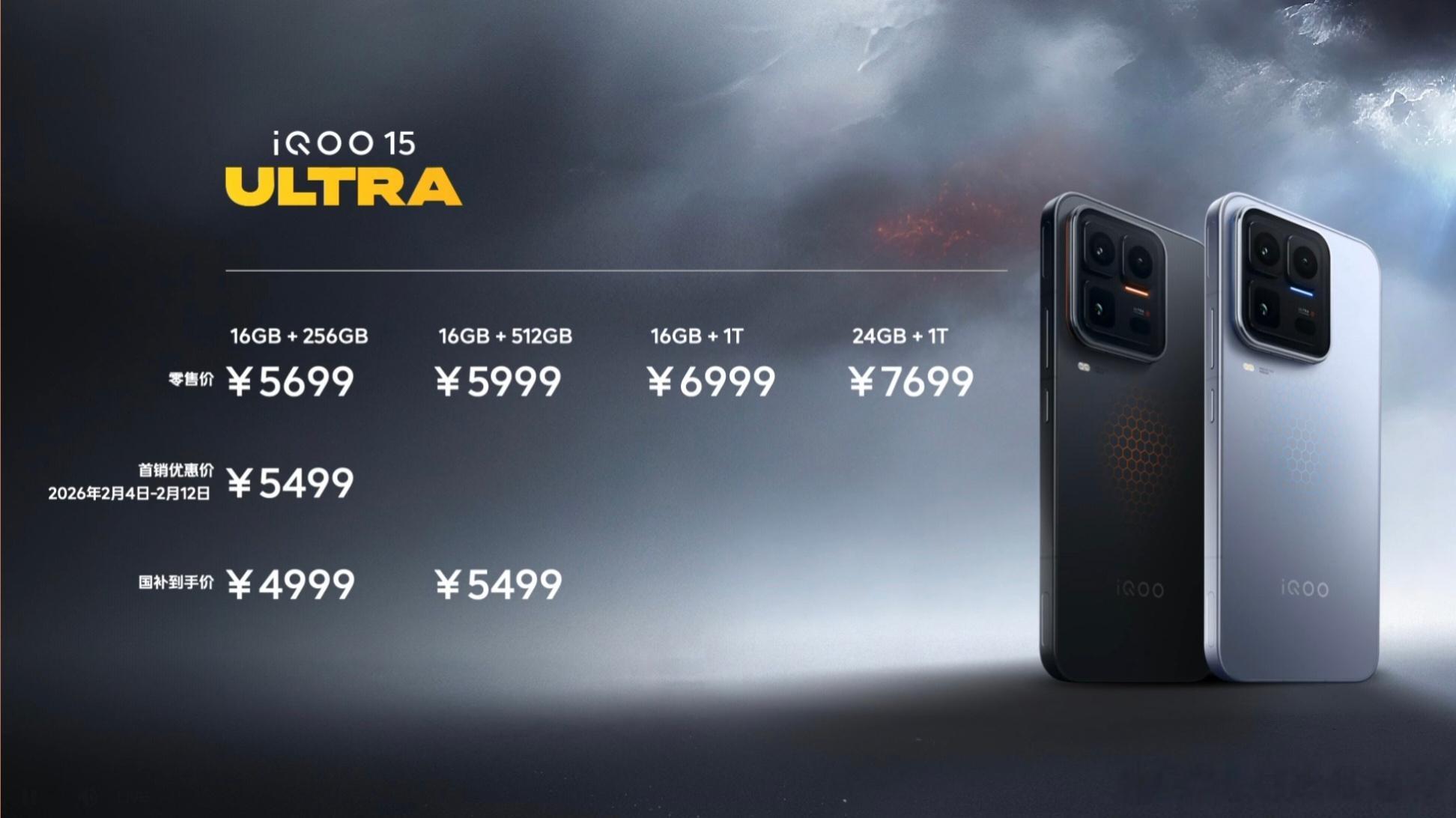 iQOO15Ultra 的售价来啦～包括国补，最低4999可以到手