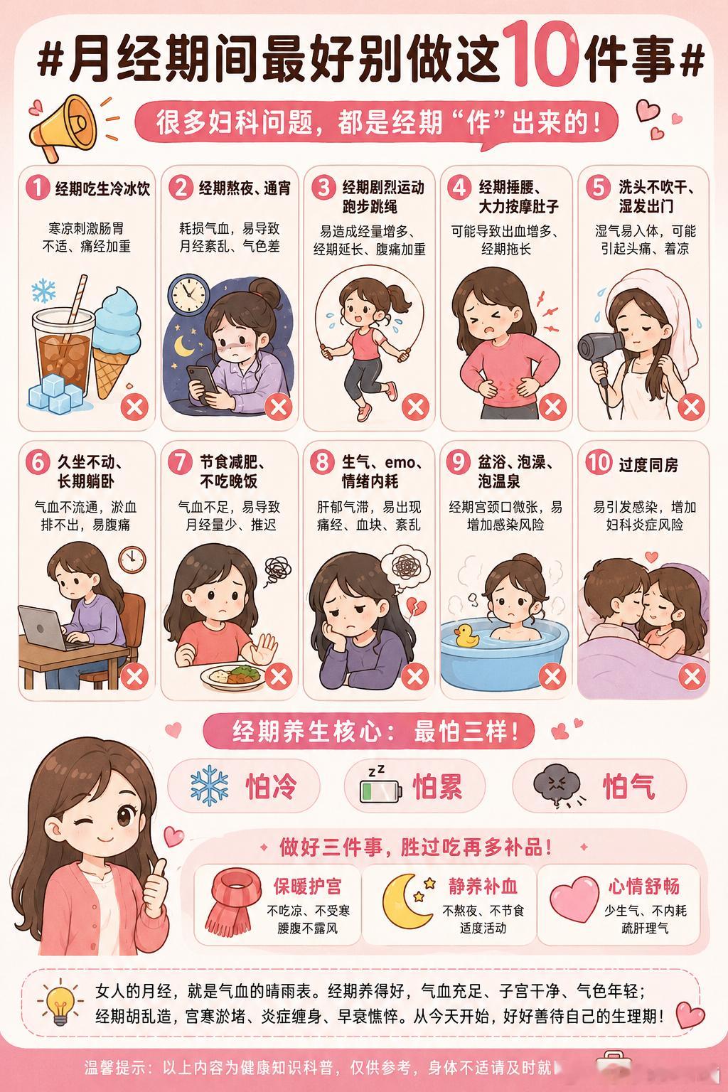 月经期间最好别做这10件事每次来姨妈的时候，真的感觉整个人都不好了 肚子痛、腰酸