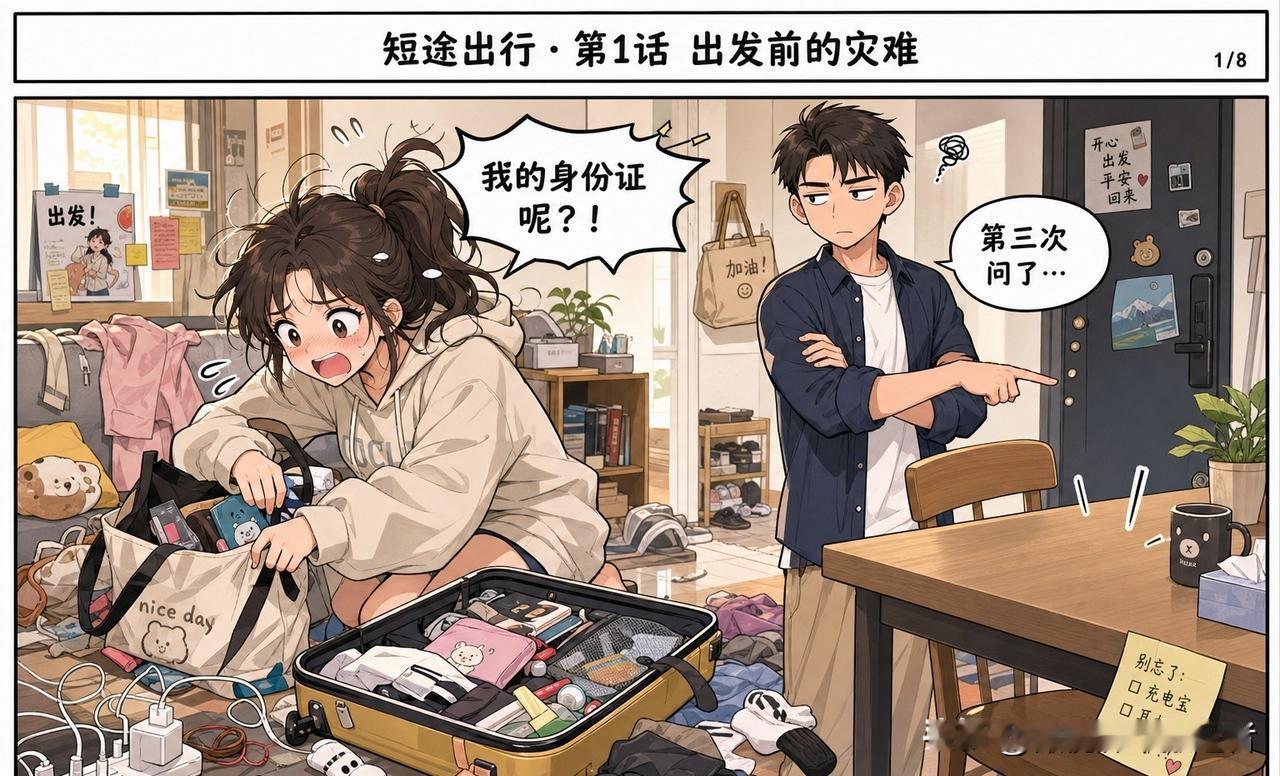 趣味漫画：短途出行总能状况百出，你丢三落四，我不停叮嘱，一路吐槽一路相伴，旅途也