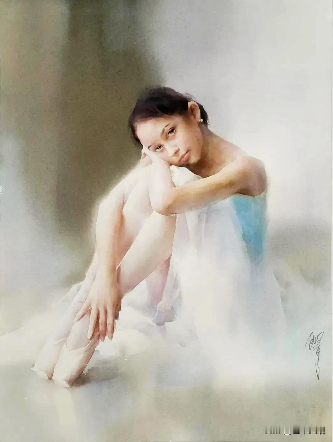 人物水彩画｜柳毅的水彩画技法是令人震撼和无法逾越的，水色交融，刚柔相济，用笔潇洒