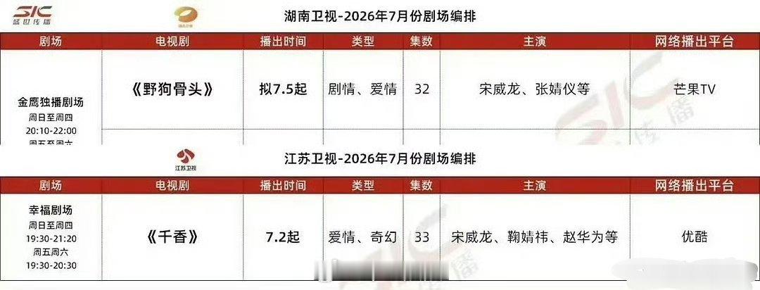 宋威龙两部剧都要上星了