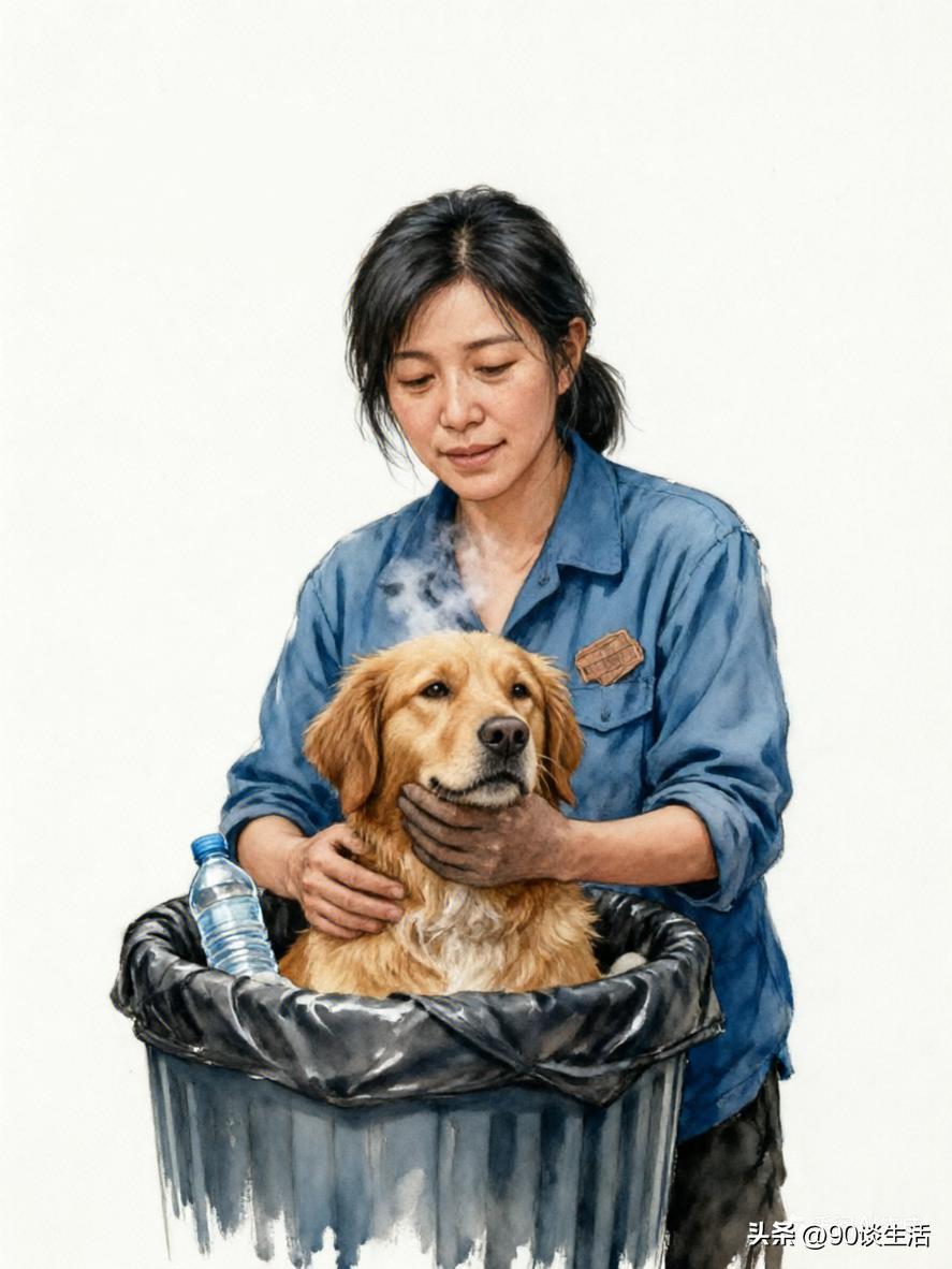 狗狗生病快不行了，主人把它扔在垃圾桶里，狗狗一动不动，仿佛听天由命了！清洁工阿姨