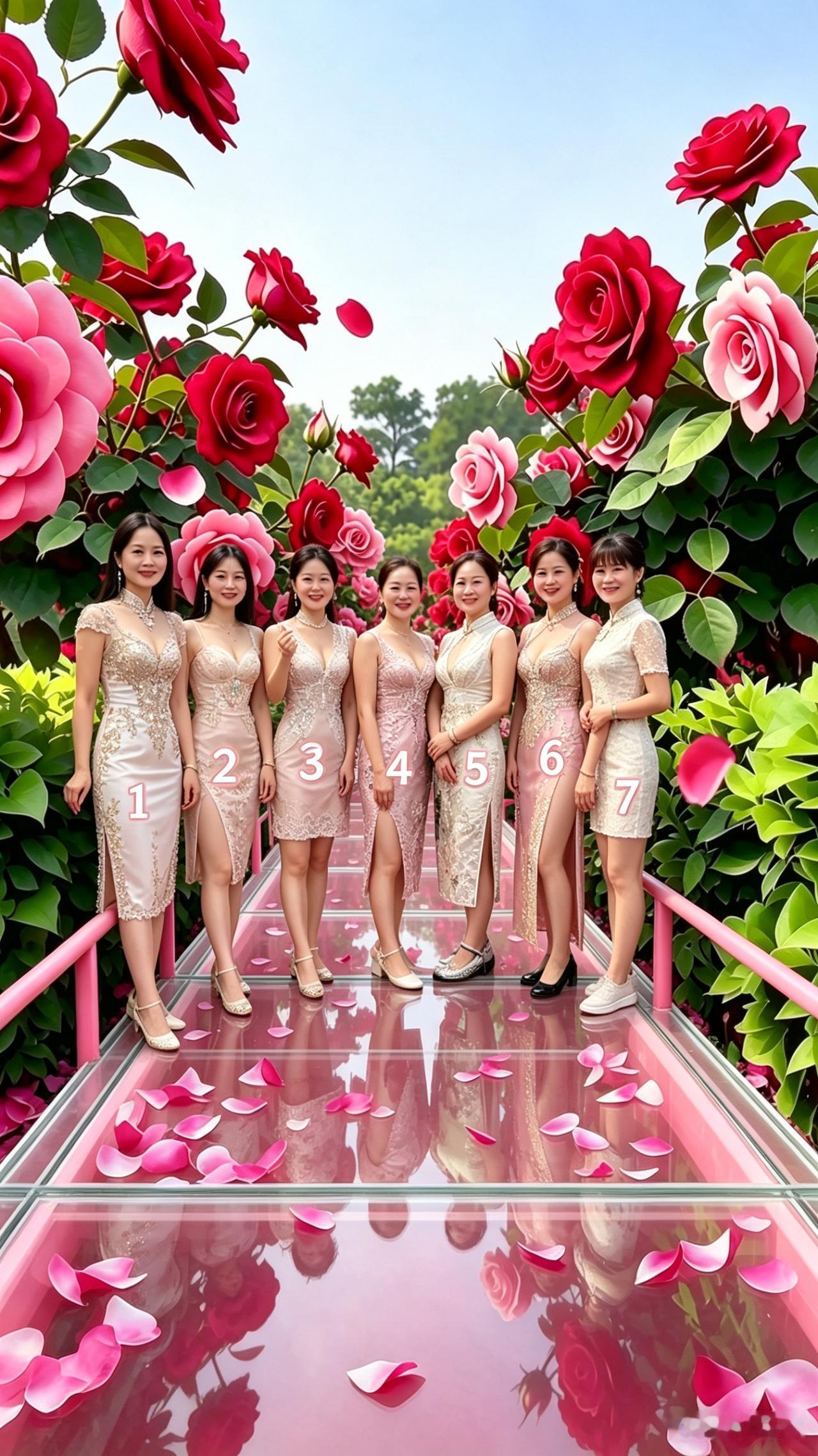 七仙并立画栏旁，
廿五华年正盛芳。
体态轻盈颜似玉，
笑眸明媚气含香。
一号温柔