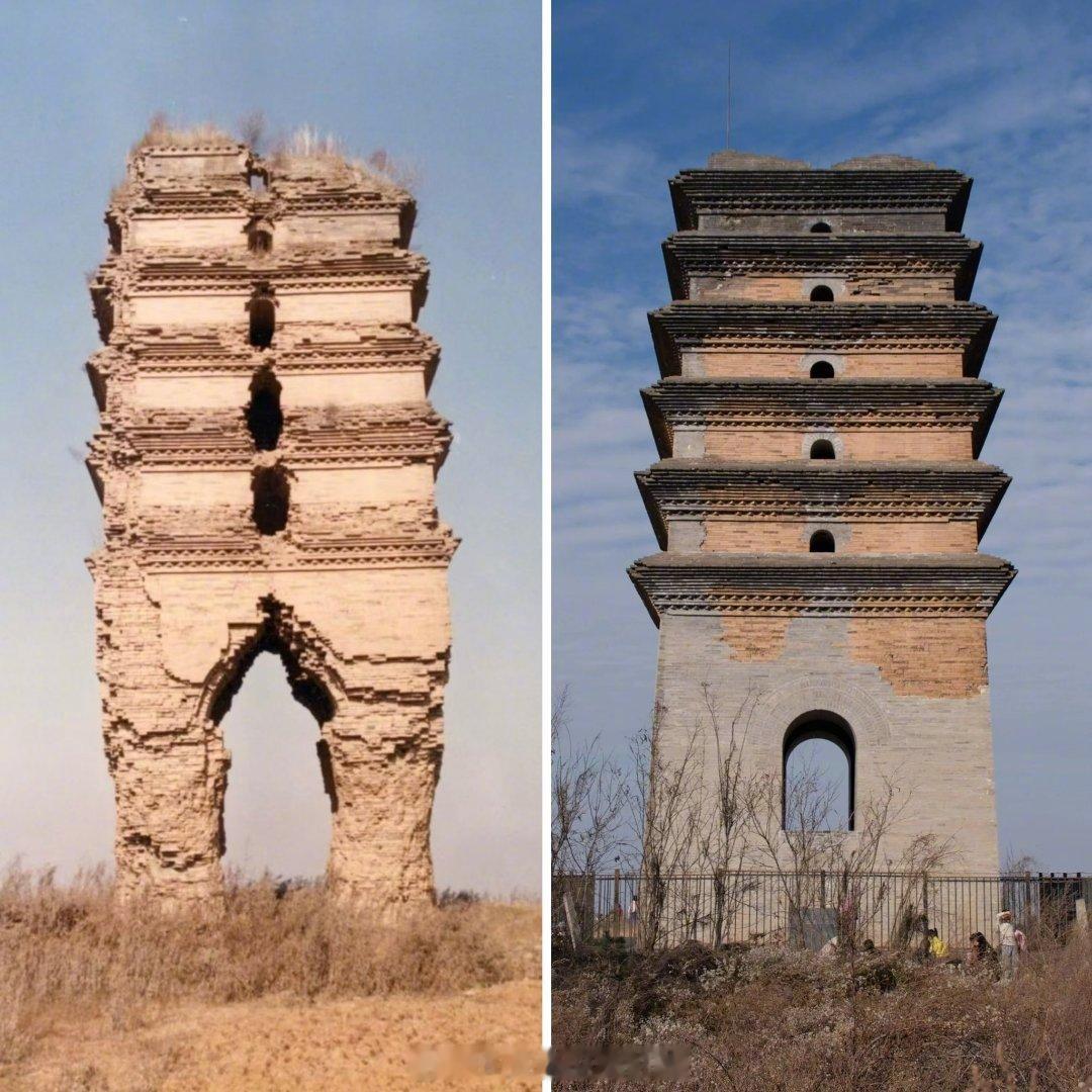 修旧如旧的西安二龙塔，建于唐代，因几个世纪的风吹雨打而遭受严重损坏。从2005年