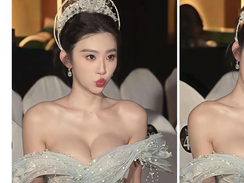 这女生戴着皇冠和闪亮礼服好惊艳！