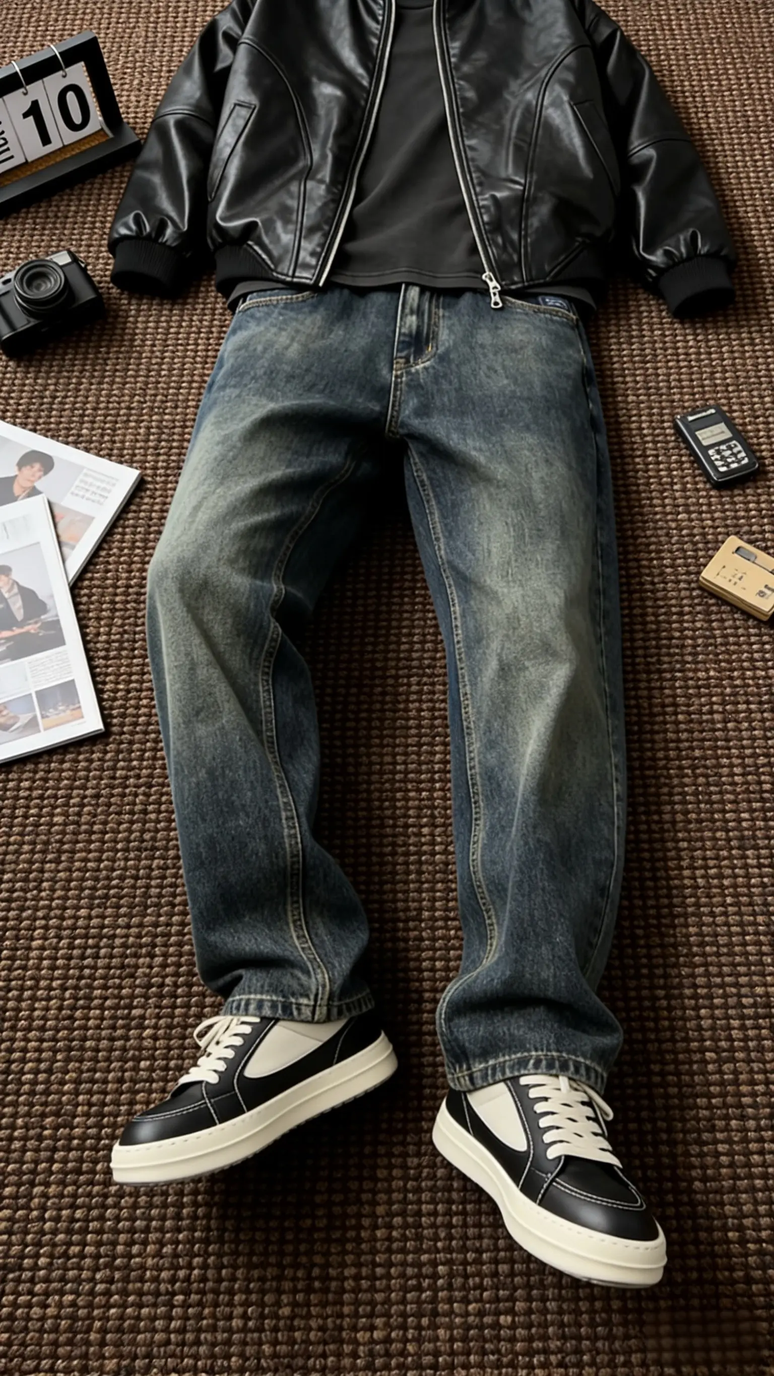 谁能拒绝这款美式潮牌复古蓝水洗牛仔裤男款高街vibe痞帅大码直筒长裤子