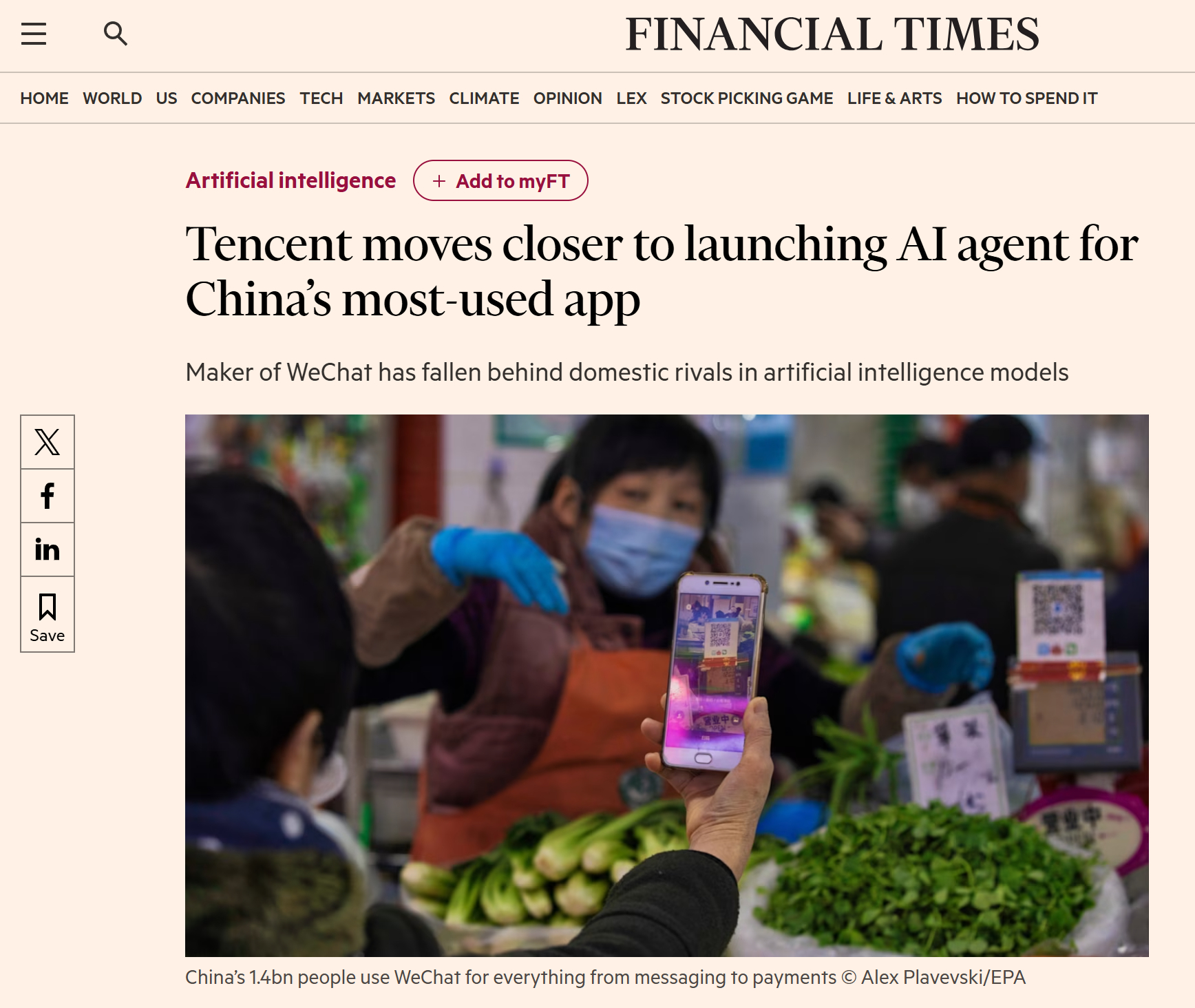 根据『金融时报』最新报道：腾讯正加速微信内置 AI Agent 的落地，最快将在