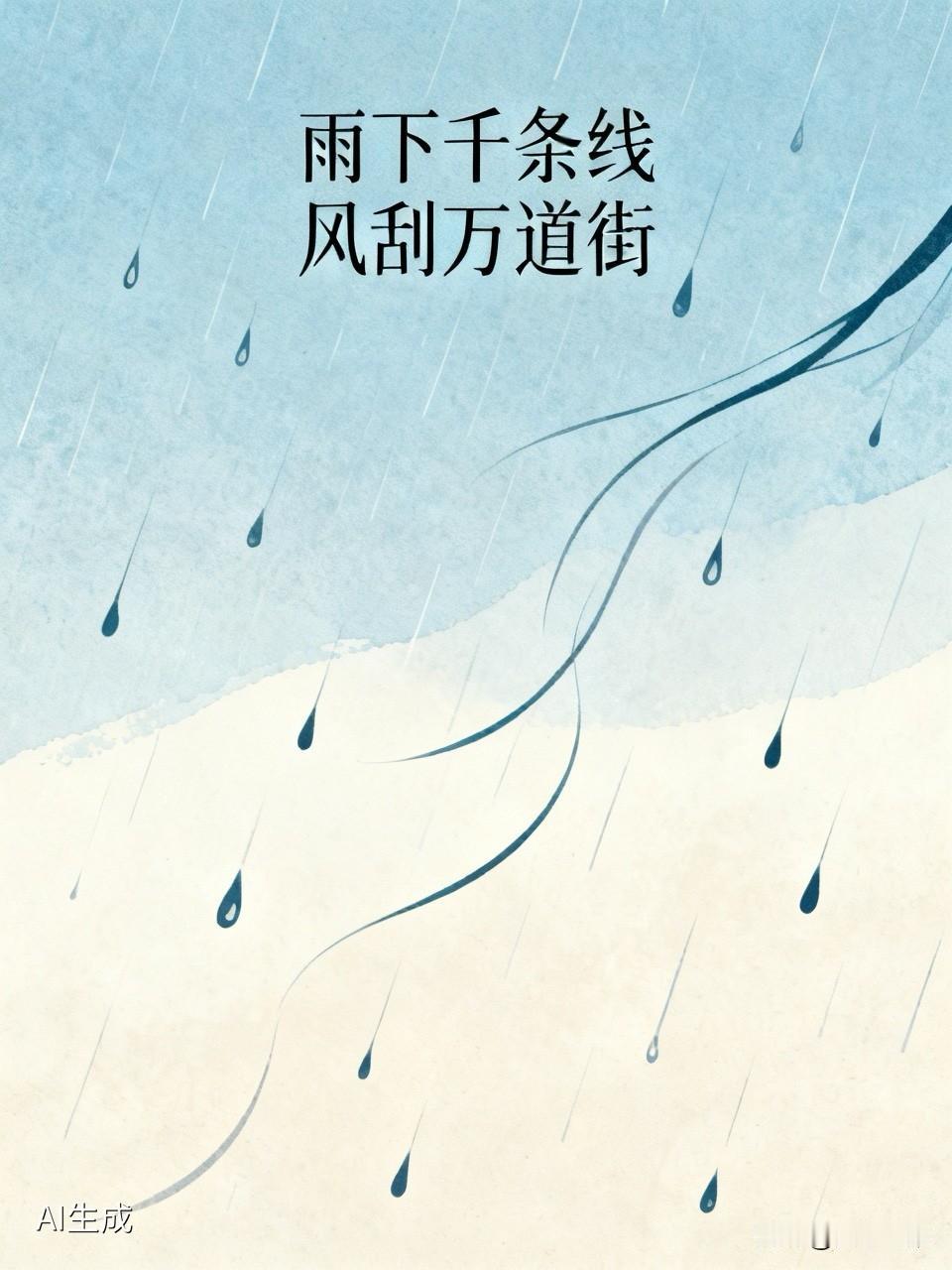 下联：风刮万道街。
     看到“雨下千条线”这个上联，确实很有意境，把雨落下