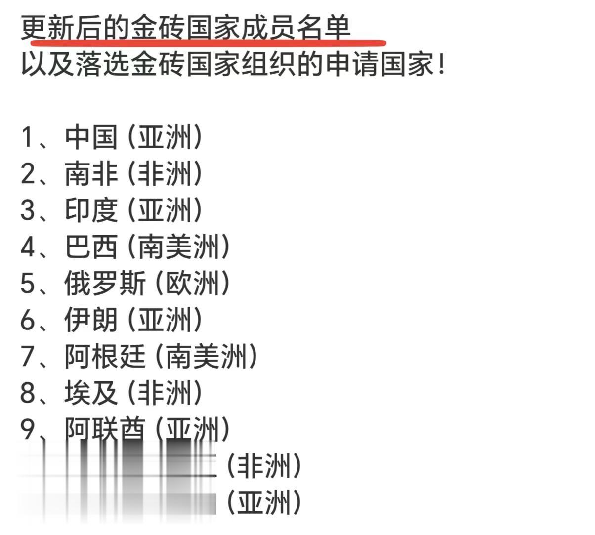 金砖国家扩员名单终于出来了，

6个国家被同意接纳为新的成员国。

当选的国家要