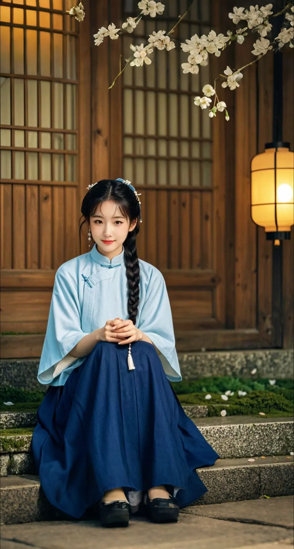 AI扩图 AI古巷静女