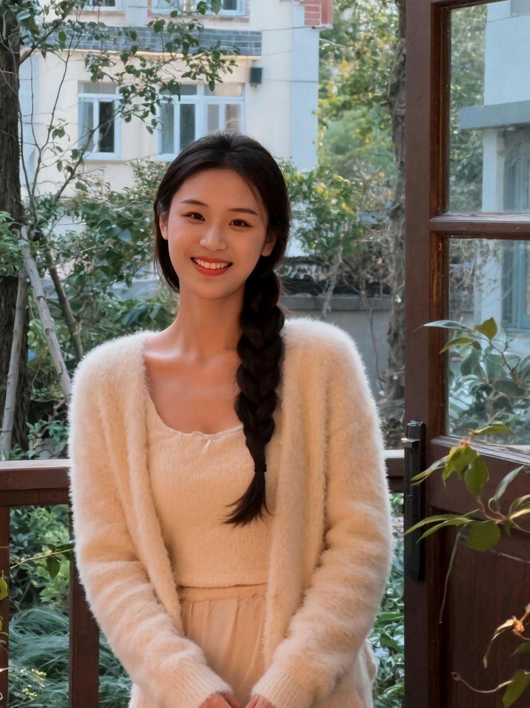 阳光洒在柔软的毛衣上，仿佛时间也放慢了脚步。窗外的绿意与室内的温暖交织，构成一幅