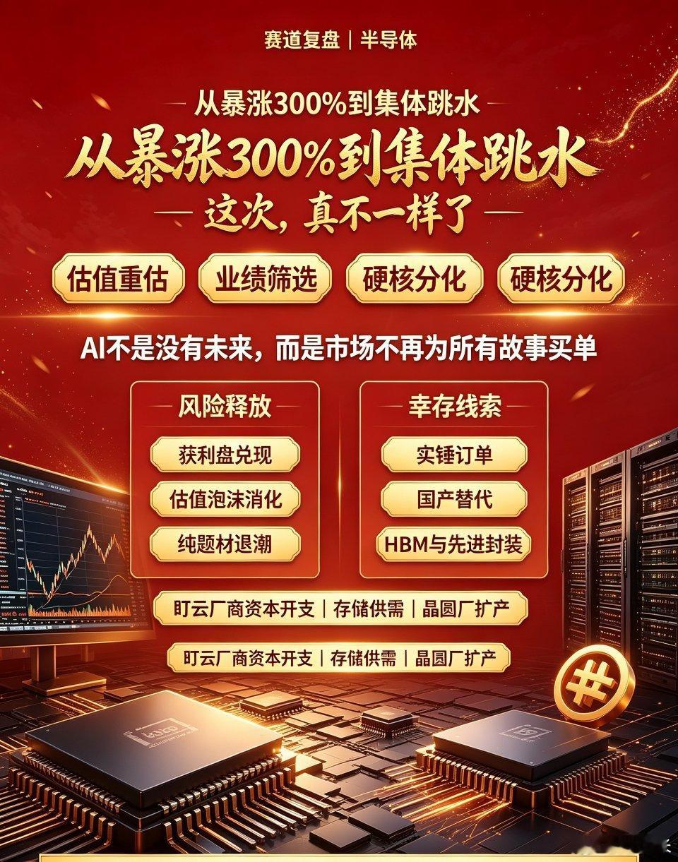 从暴涨300%到集体跳水：本轮半导体回调绝非产业崩塌，而是赛道迎来硬核淘汰赛🔥