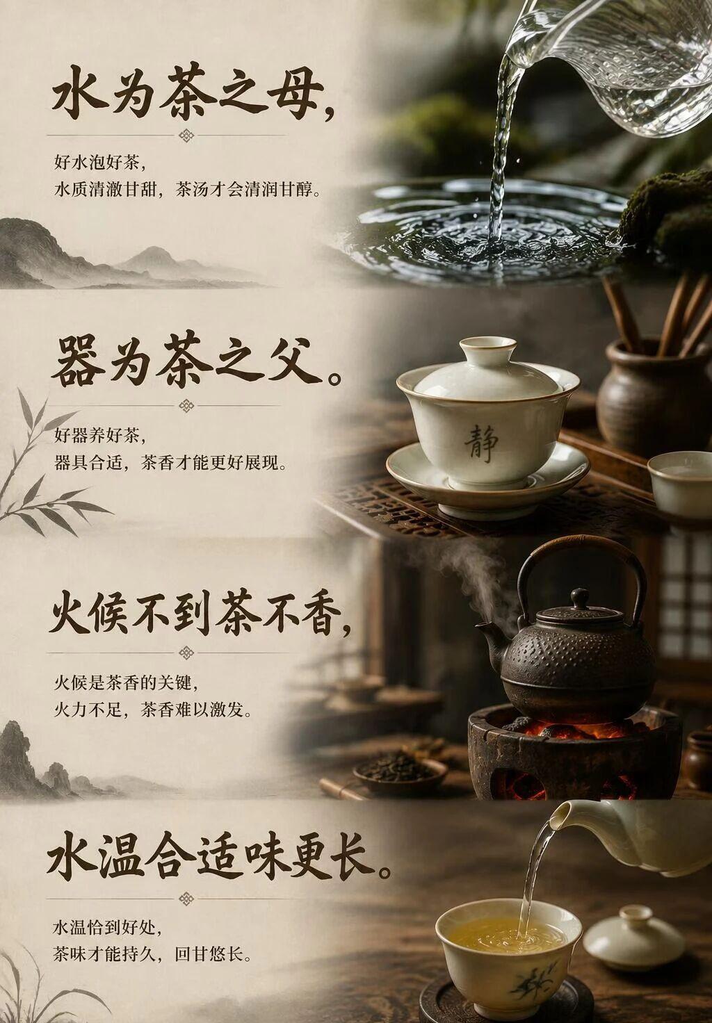 “水为茶之母，气为茶之父，火候不到，茶不香。水温合适，味更长”，此言不虚。

单