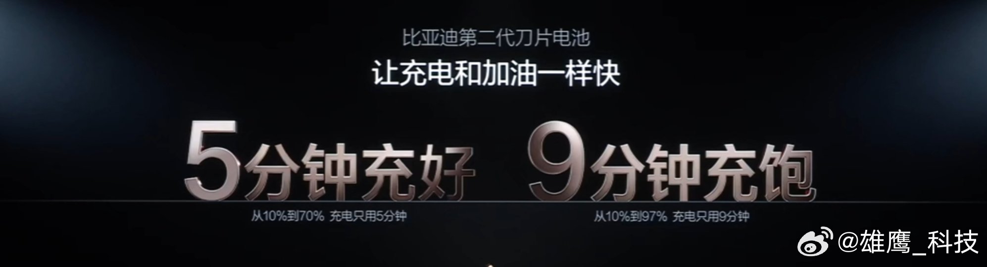 5分钟充好，比亚迪直接9分钟充饱。就算在哈尔滨极寒环境下，充电时间也不会超过12