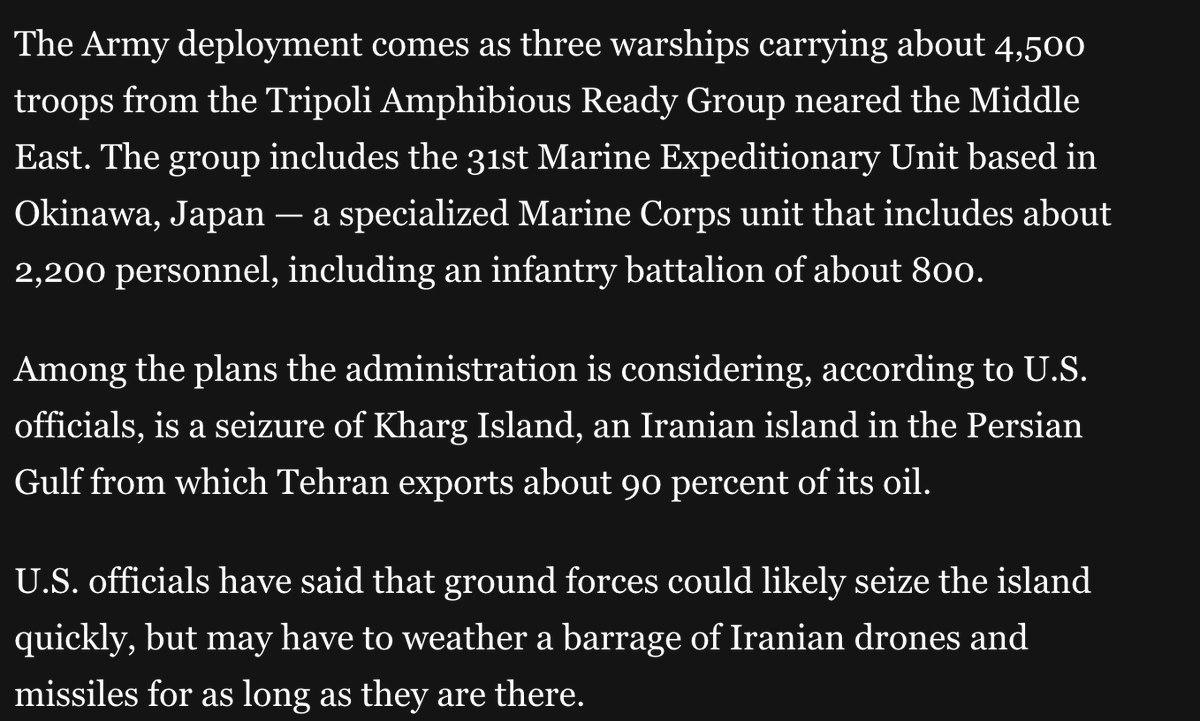 据接受《华盛顿邮报》采访的美国官员称，特朗普政府正考虑夺取伊朗的哈格岛。 美国官