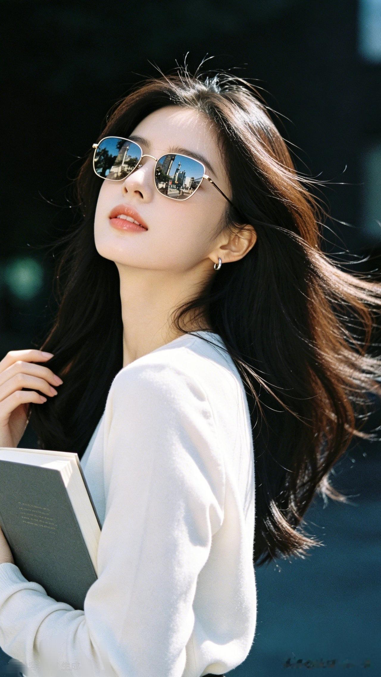 阳光下的书香女孩，享受阅读的美好时光。📚🌞