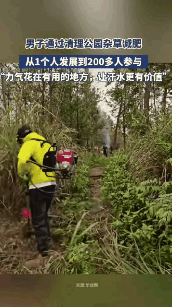 这名男子火了！贵州，一男子去公园跑步减肥，发现里面杂草丛生，想着反正都是流汗，不