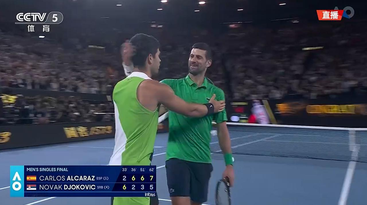 3小时02分钟，阿尔卡拉斯3-1逆转德约科维奇，首次打进澳网决赛的他，在22岁2