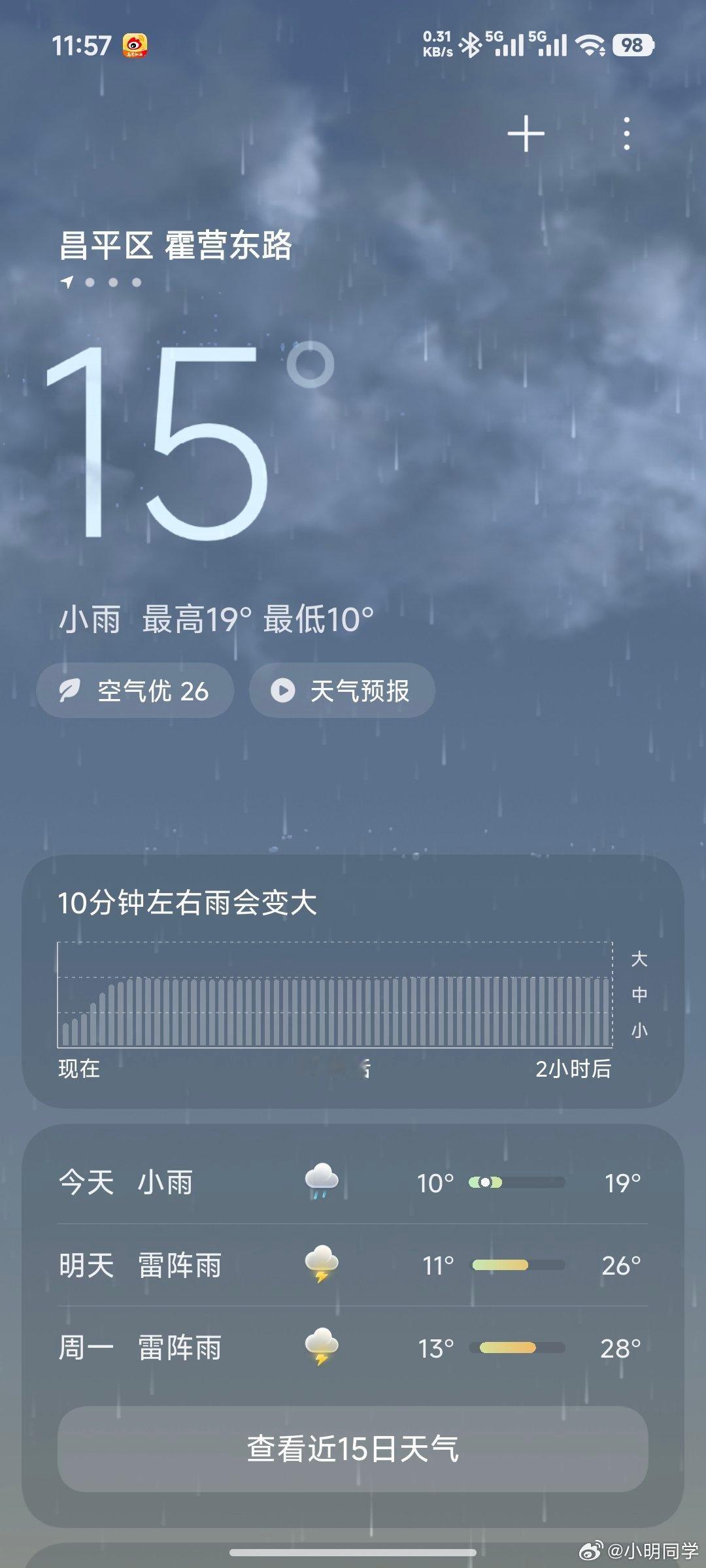 去杭州出差下了三天雨，结果回了北京又下雨，我真成雨神了啊