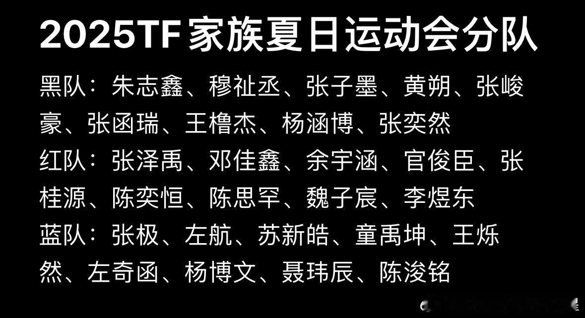 tf家族运动会分组官宣 万众瞩目的分组终于出来啦！少年们即将分为三个队伍进行比赛