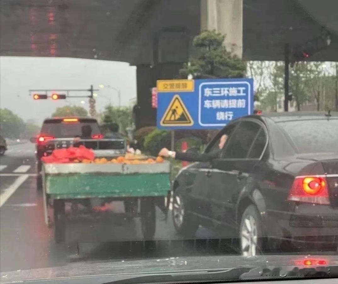 路上撞见顺手牵羊，一声喇叭已是无声的提醒！

开车赶路时，偶然瞥见前方一幕，让人