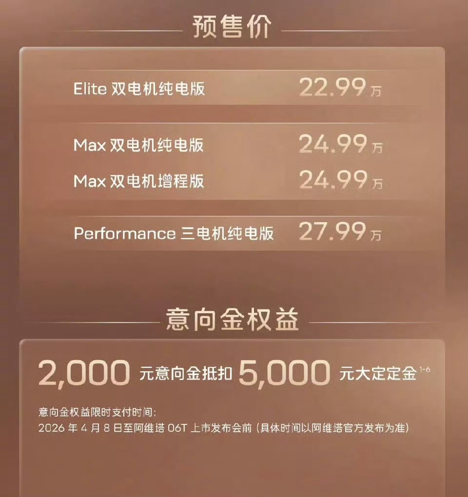 阿维塔新车预售：【阿维塔06T】22.99万-27.99万【新阿维塔12纯电】 