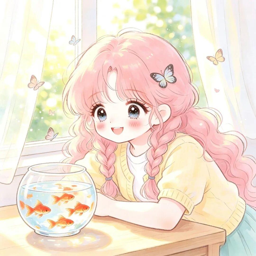 女生头像｜阳光落进窗，蝴蝶与金鱼赴约