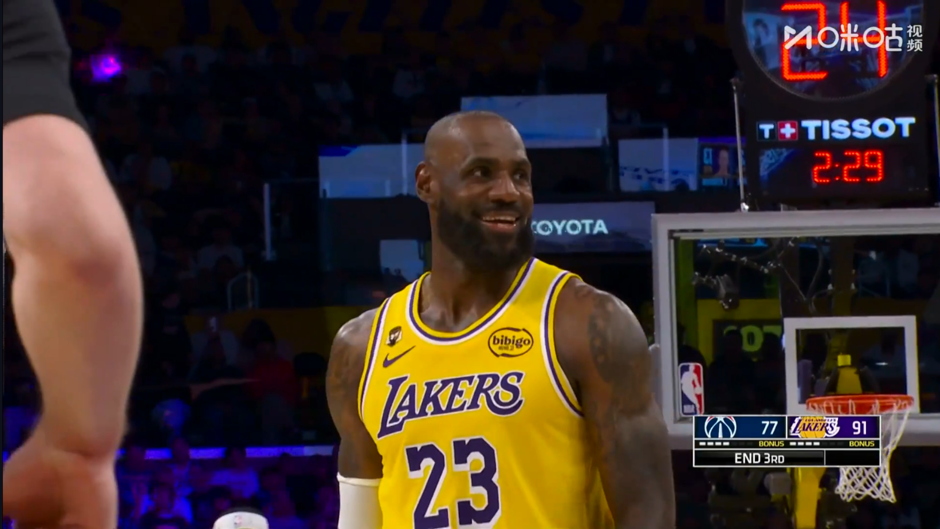 三节战罢，湖人91：77领先奇才14分！奇才vs湖人
