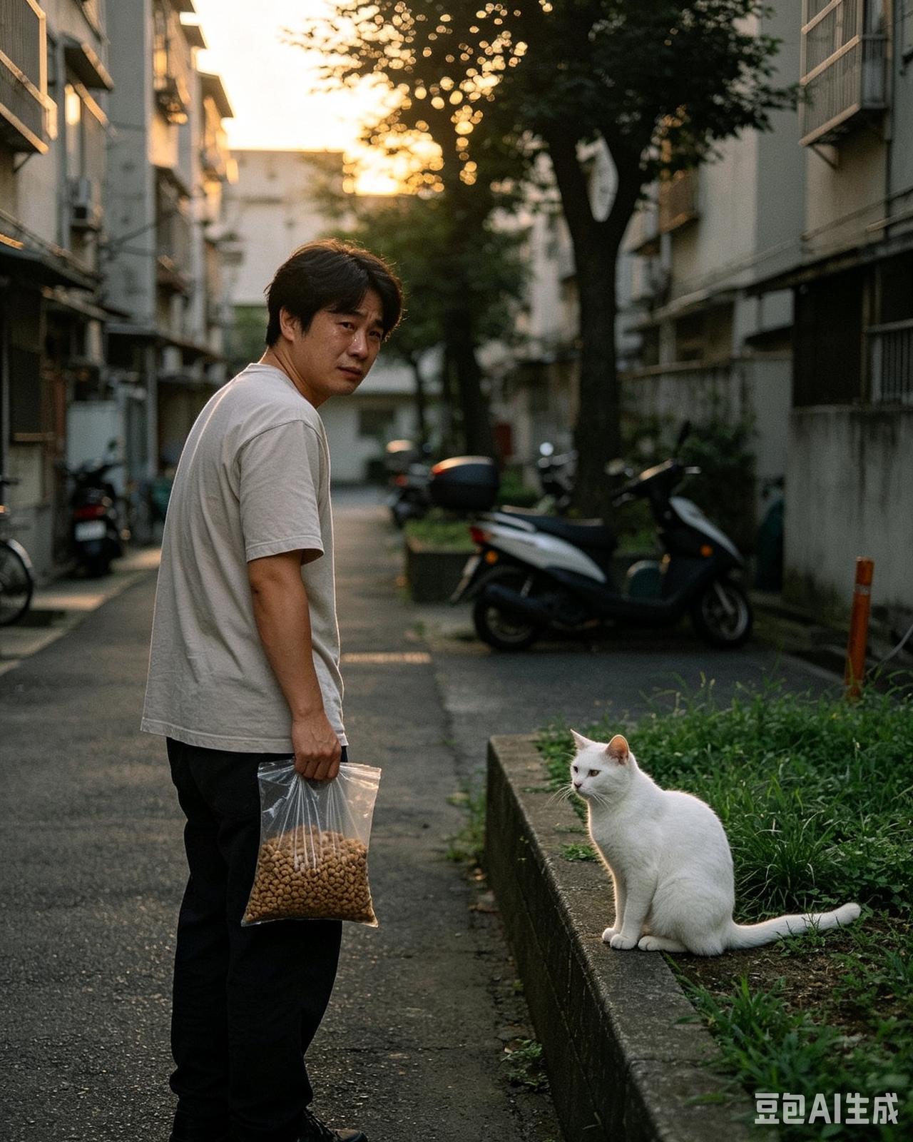 我喂了半年的流浪白猫从不让我靠近，要搬家了我去跟它道别，转身走了几步，听到猫叫声