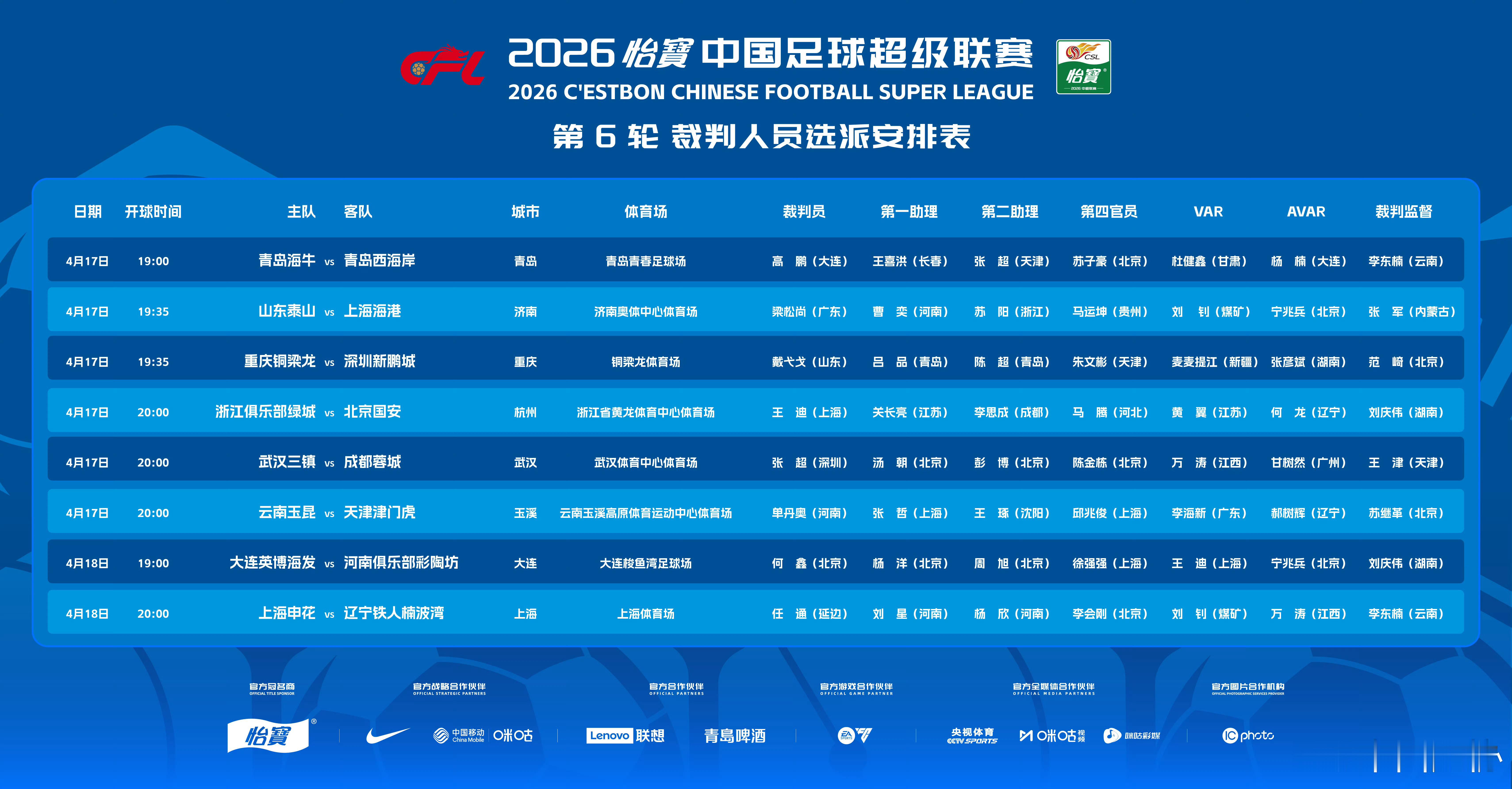 北京国安北京国安中超联赛 本轮裁判选派主裁判：王迪VAR：黄翼 