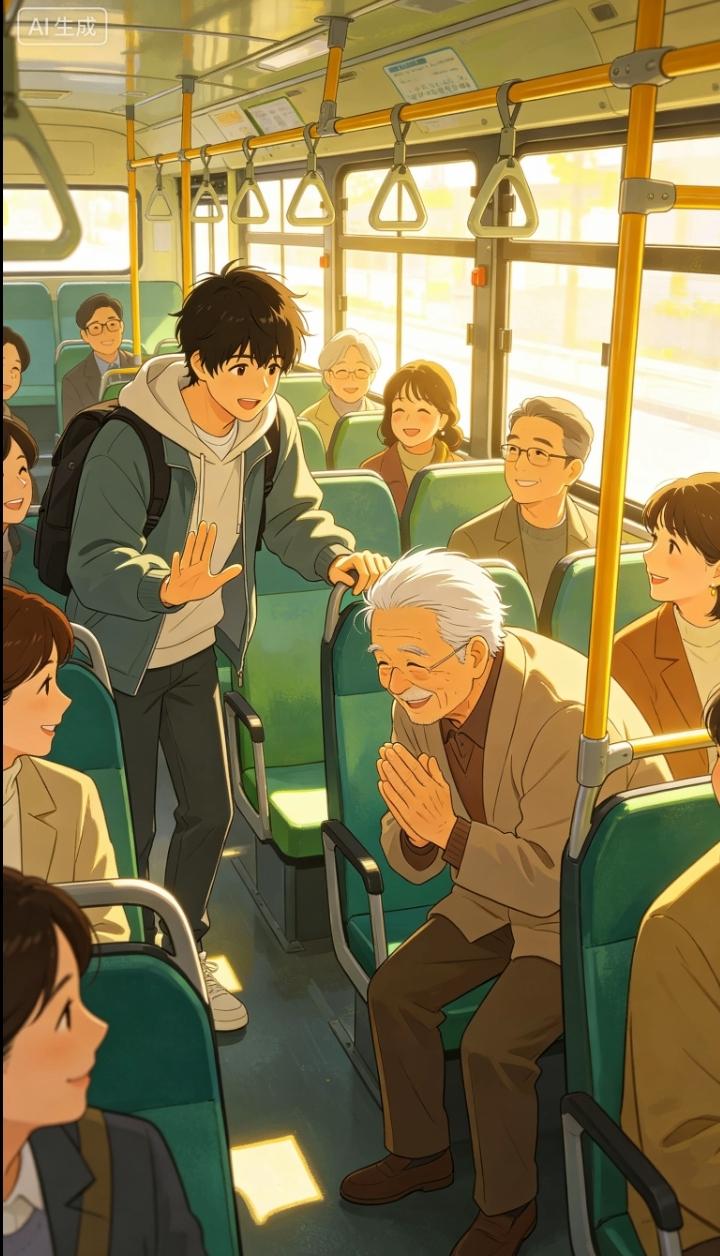 坐公交碰到老人上车，大多数人都会主动让座，这本来就是尊老爱幼的传统美德。
 
年