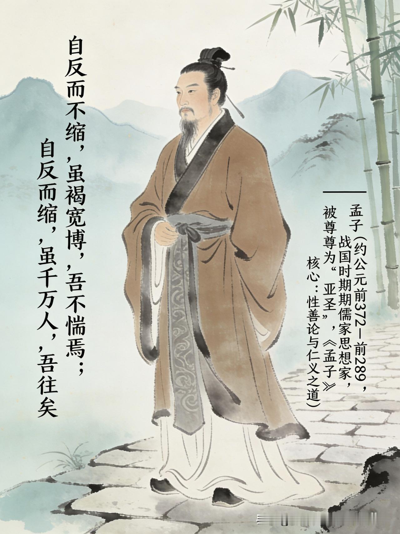 【名人名言】

自反而不缩，虽褐宽博，吾不惴焉；自反而缩，虽千万人，吾往矣。
