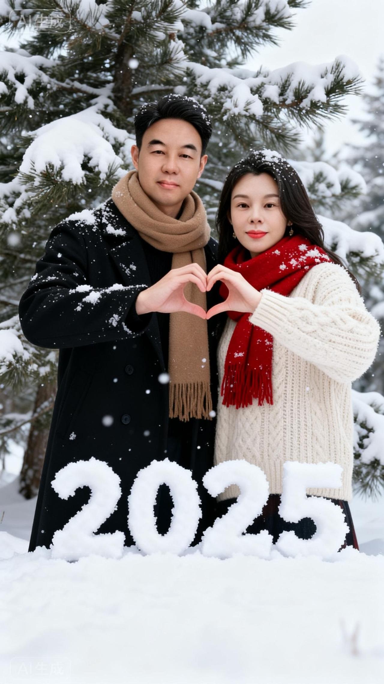雪景 情侣拍照姿势