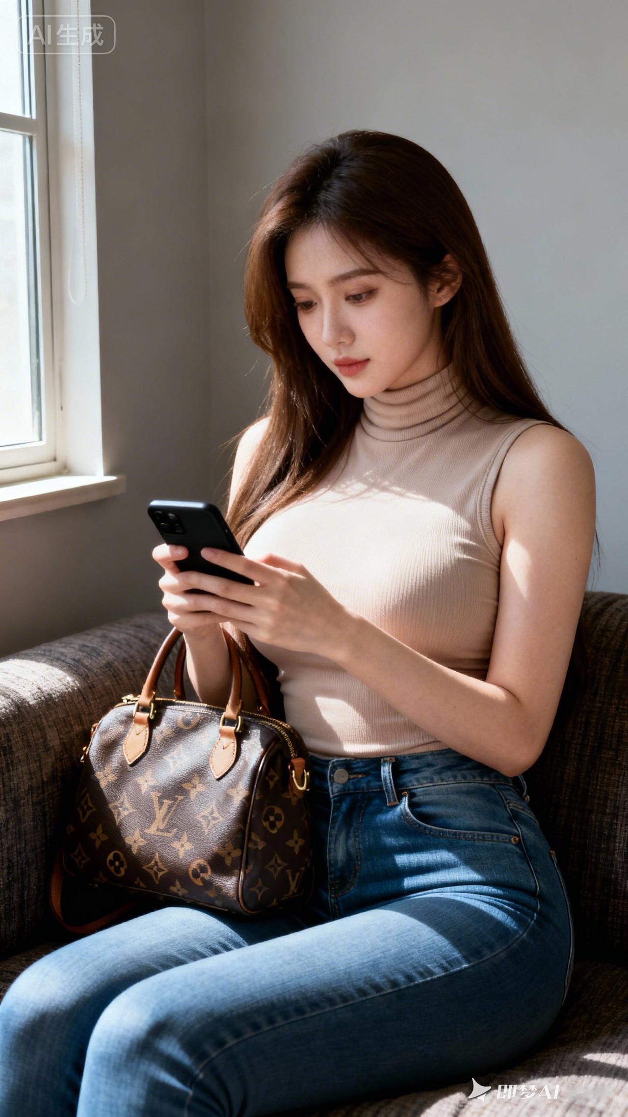 悠闲午后，阳光洒进窗，沉浸在手机的世界里。