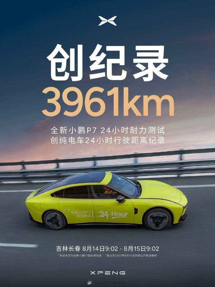 小鹏P7创24小时耐力测试新纪录 全新小鹏P7「24小时耐力测试」总行驶里程39