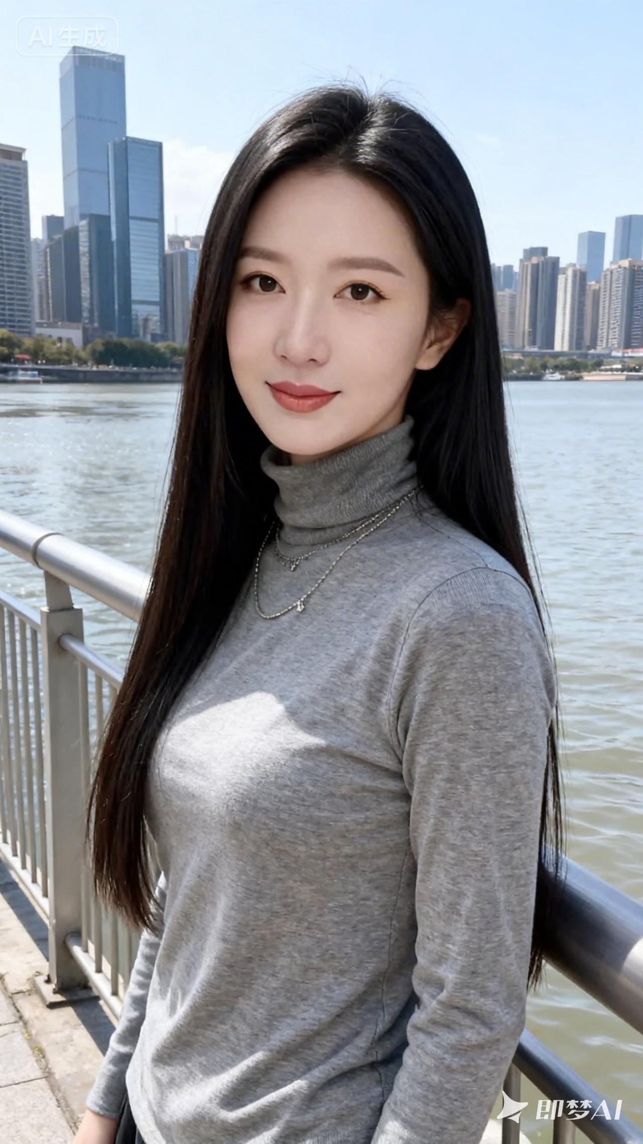 阳光下的城市风光，与她优雅的气质相得益彰。