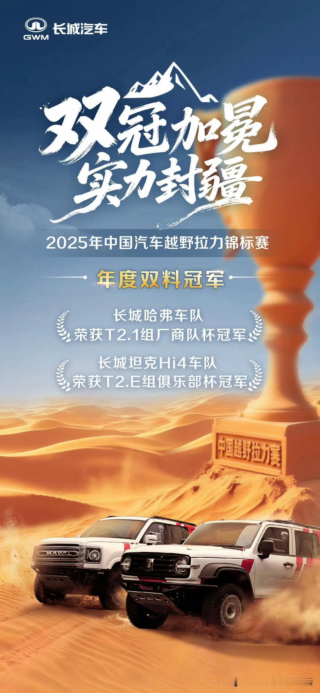 魏建军：长城汽车又双叒叕夺冠了！
昨天冬至，长城汽车官宣，2025年中国汽车越野