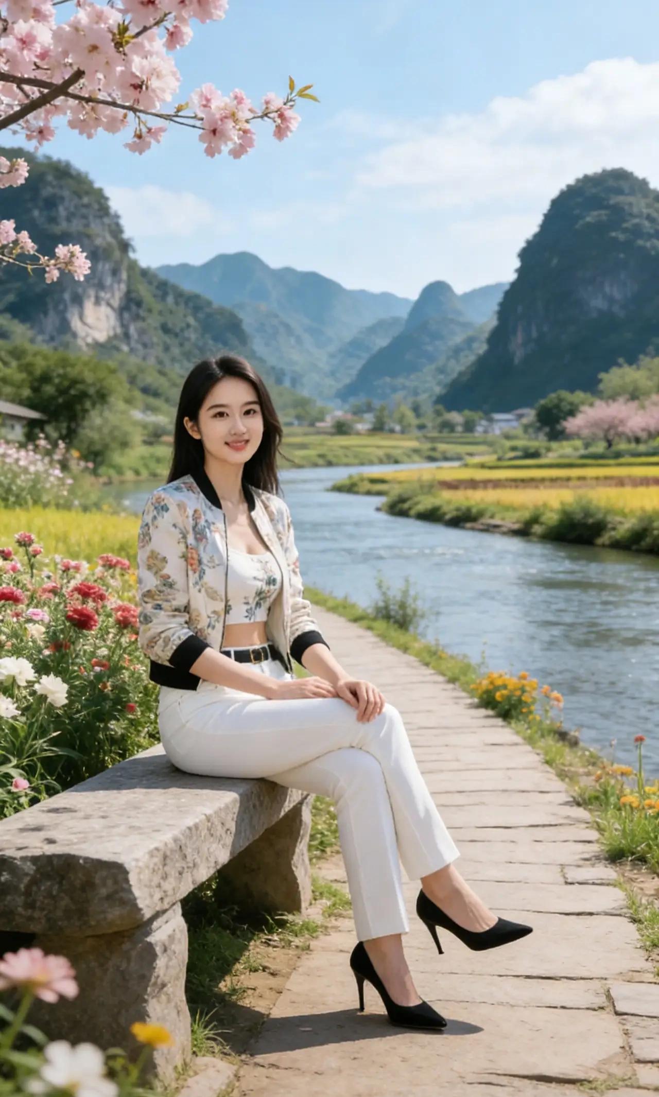 虞美人•幽蹊芳俏
幽蹊晓露凝芳俏，
风拂疏篁袅。
苔痕印石暗留香，
静立溪云边侧