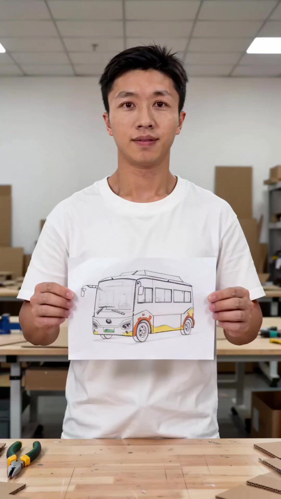 用硬纸板做一台萌系宇通E5S新能源公交车模型！过程超治愈，成品可爱到爆～

1️