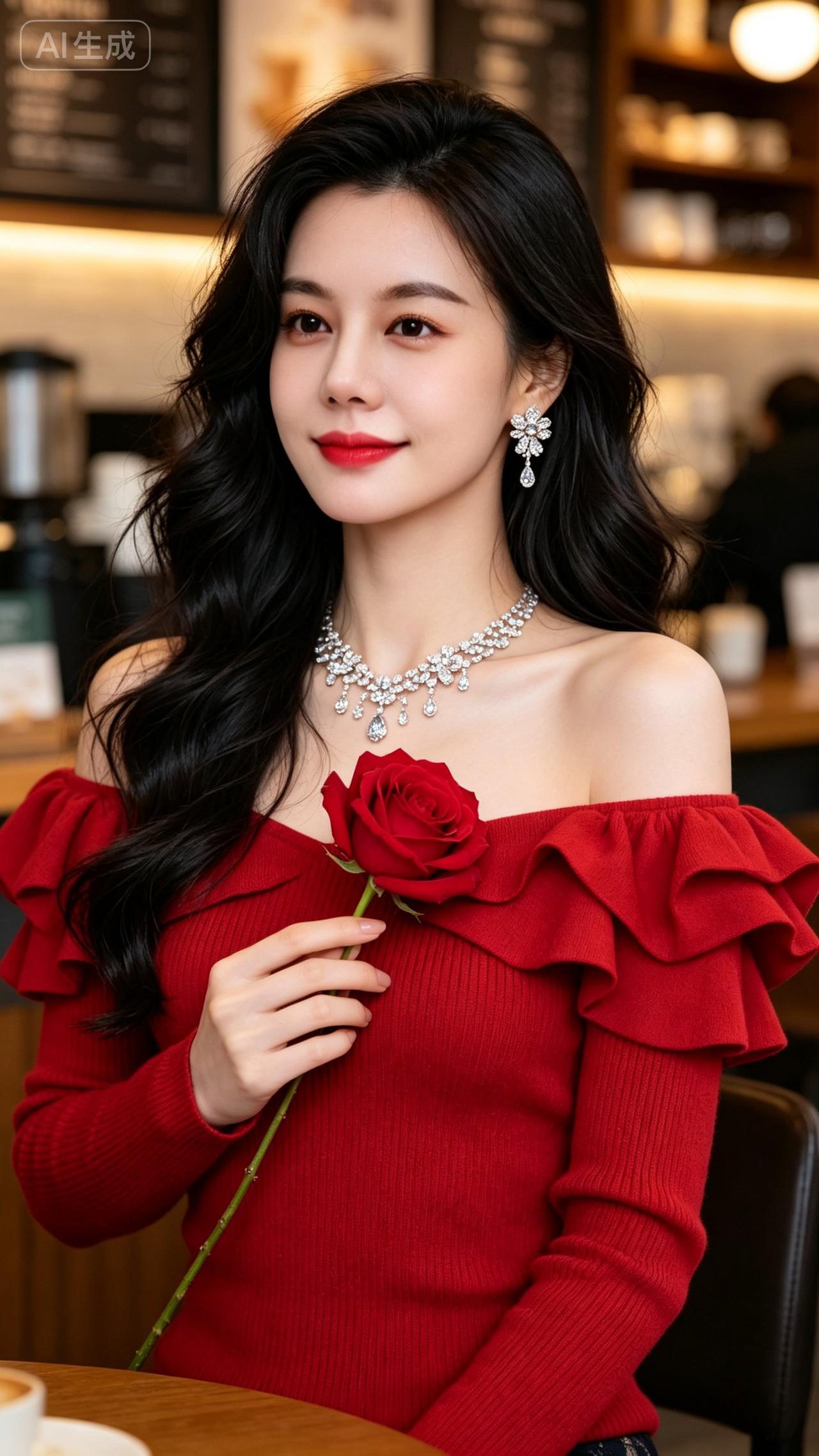 红毛衣气质美女 红酒佳人