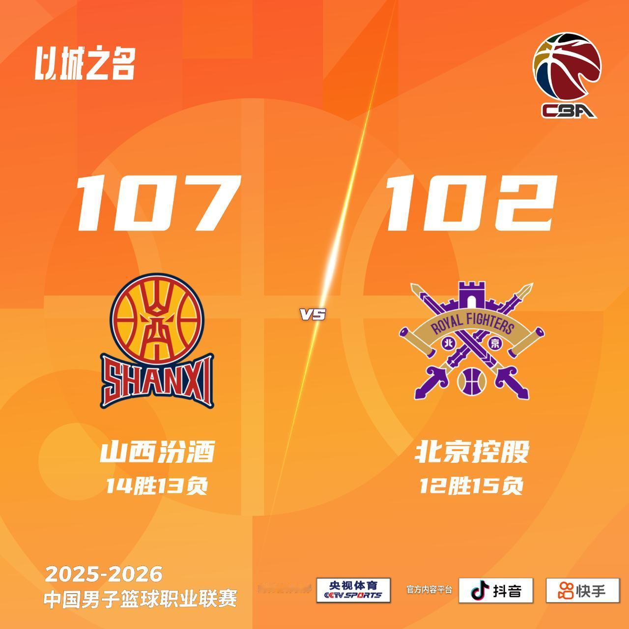 山西汾酒 107-102 北京控股山西男篮vs北控男篮
山西汾酒：迪亚洛31分1