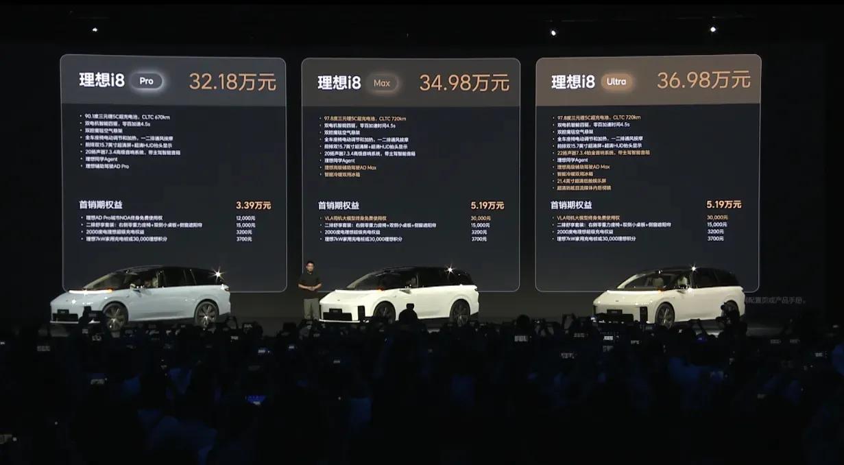 理想i8的正式售价公布了！
32.18起售，还是非常有性价比的，全系双电机四驱，