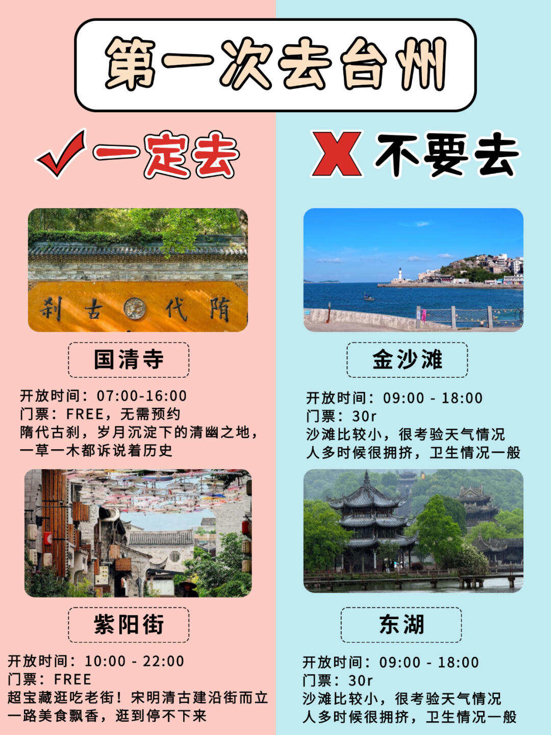 台州8-9月景点红黑榜📍建议去🆚不建议去