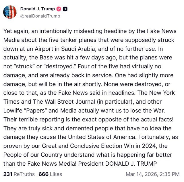 特朗普破口大骂华尔街日报发布假新闻，但他自己其实是在散布假消息，因为华尔街日报的